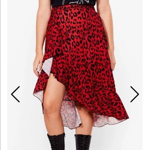 Nasty Gal Red Leopard Midi Skirt